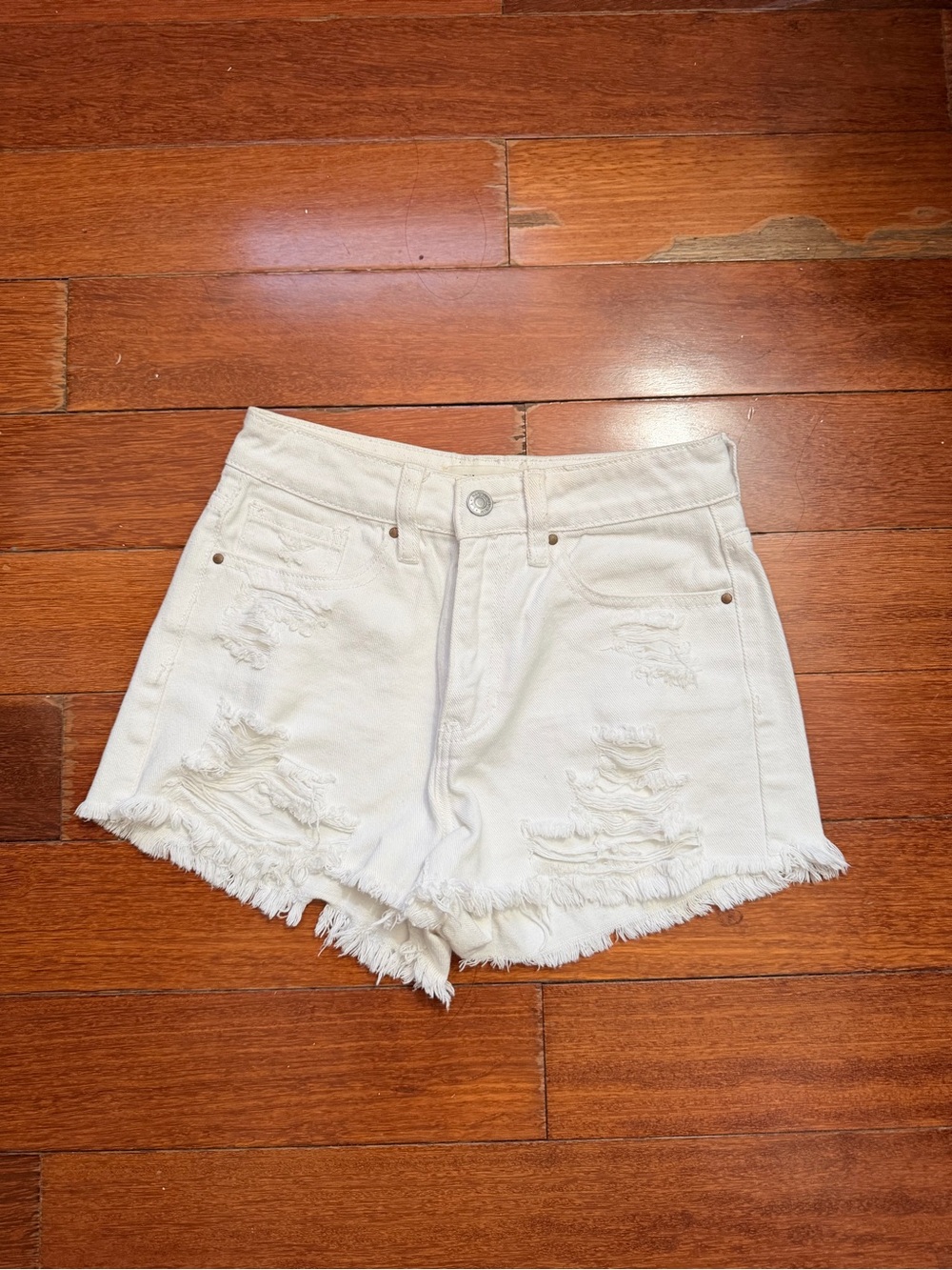 White Distressed High-Waist Denim Shorts size 23